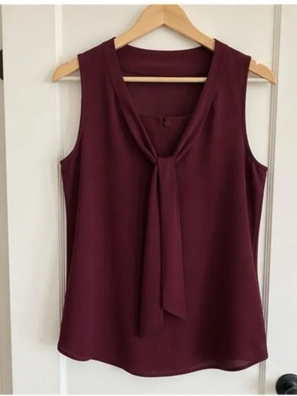 Sleeveless Tie-Neck Blouse - Burgundy